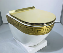 Lade das Bild in den Galerie-Viewer, Italian Black and Gold Hanging toilet Versace Inspired Bathroom Toilet Bowl with System Included
