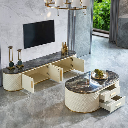 Luxury Stainless Steel Leather Coffee Table Round Center Tables