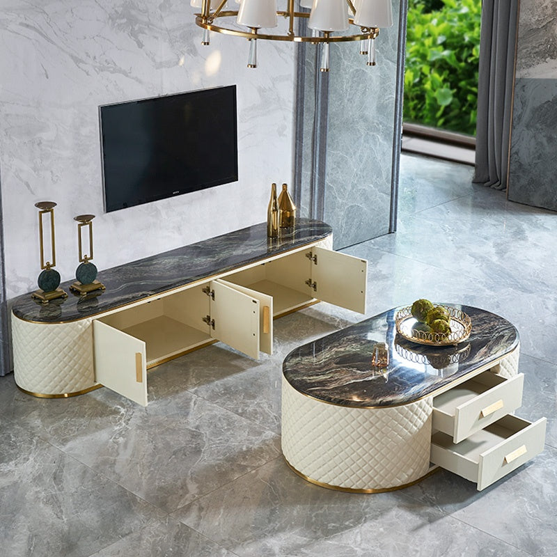 Luxury Stainless Steel Leather Coffee Table Round Center Tables