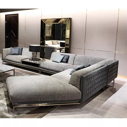 Luxuriöses italienisches Sofa-Set aus Leder für Zuhause, modernes Design, L-förmiges Luxus-Ecksofa für das Wohnzimmer 