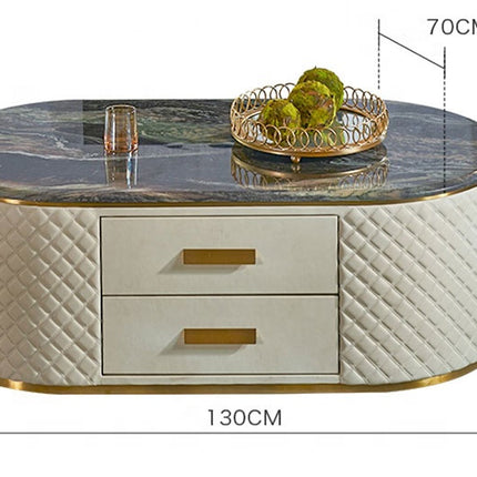 Luxury Stainless Steel Leather Coffee Table Round Center Tables