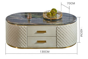 Luxury Stainless Steel Leather Coffee Table Round Center Tables