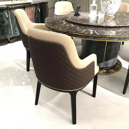 High grade unique design luxury modern wooden 6 chairs marble top round dining table set