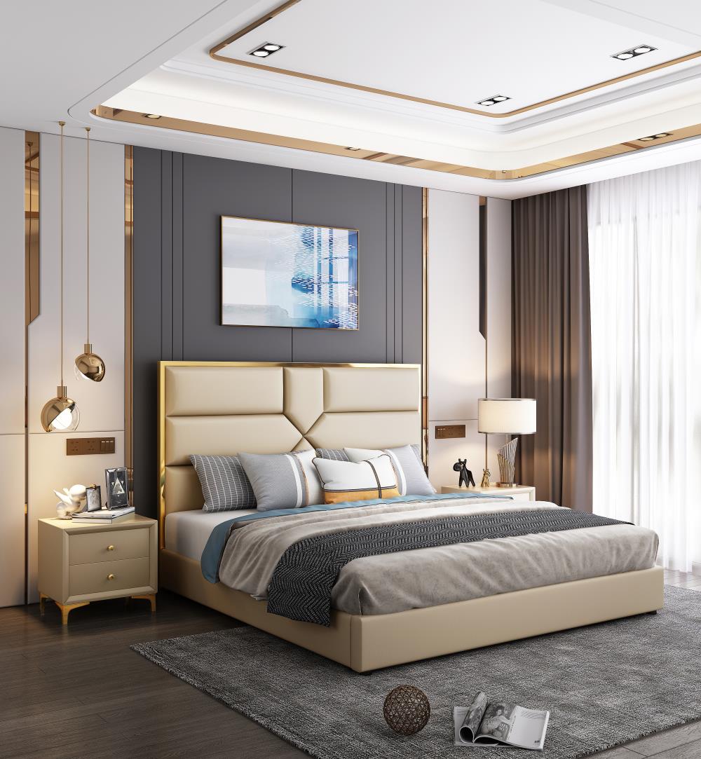 High Quality Solid Wood Oak BedDouble Bed Designs In WoodLeather Upholstery Bed