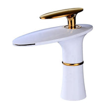 Load image into Gallery viewer, Gold faucet plated wash basin mixer with waterfall spout
