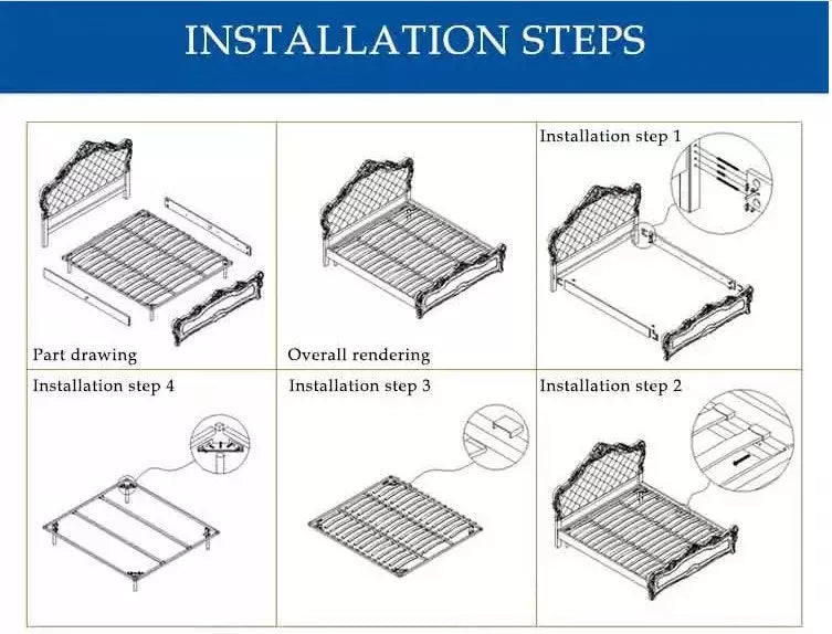 Modern european Italian French solid wood genuine leather bed Fashion Carved luxurious bed french bedroom furniture