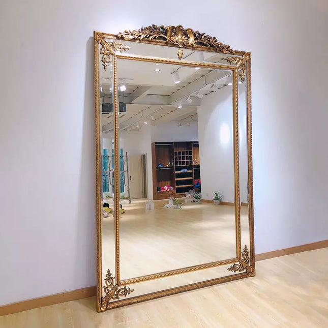Nordic style bridal shop luxury golden landing Sculpture floor mirrors large decorative