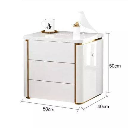 Led bedside table with top glass touch light, wireless charging, usb port bedside cabinet For bedroom