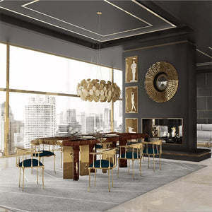 Low back high gloss varnish modern luxury furniture golden metal dining chair set