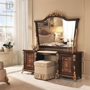 Hot selling hand-carving style bedroom wooden structure with fabric upholstery