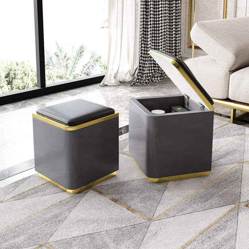 Luxury multifunctional lifting Table marble black coffee table with 6 stools