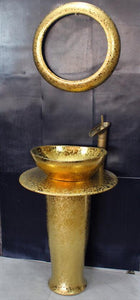 Porcelain gold hand washing pedestal sink basin with pedestal