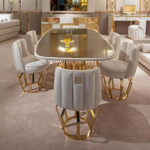 Dinning table set 4 chair royal luxury italian dining table gold furniture