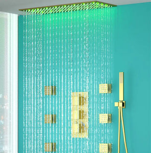 16 Inches Brushed Gold Bathroom Shower System LED Rainfall Shower Combo Set Wall Mounted