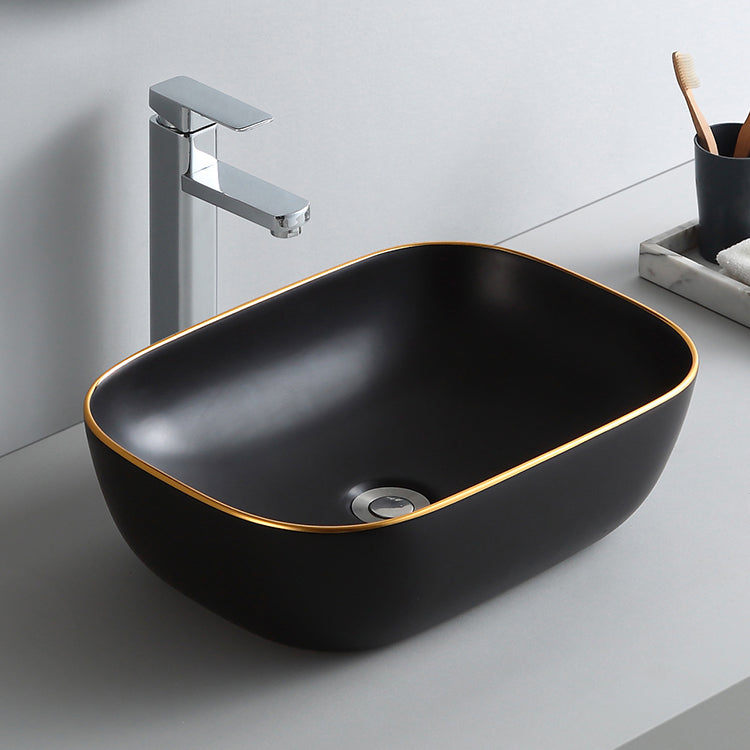 Wholesale table top washbasin washroom hand wash basin ceramic matt black ceramic vessel bathroom sink