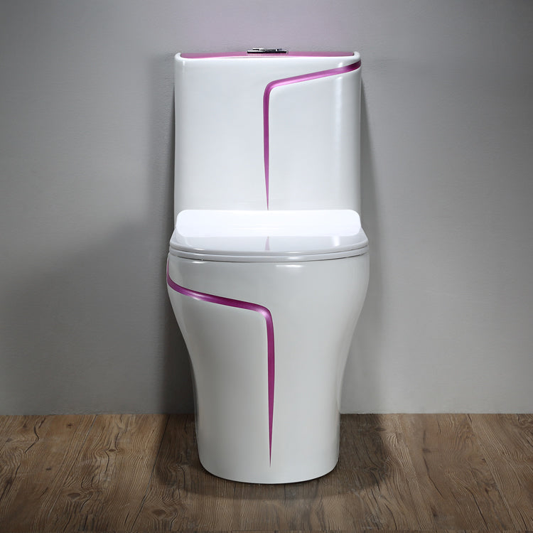 White and Pink Lining Bathroom Accessories  Mounted One Piece Toilet Bowl