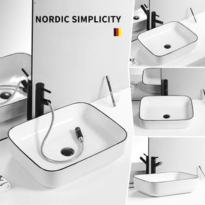 White Table Top Ceramic Wash Basin Smooth Surface