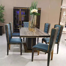 Load image into Gallery viewer, luxury Italian leather dinner dining table and chairs 6 luxury dinning chairs modern marble dining room furniture table set
