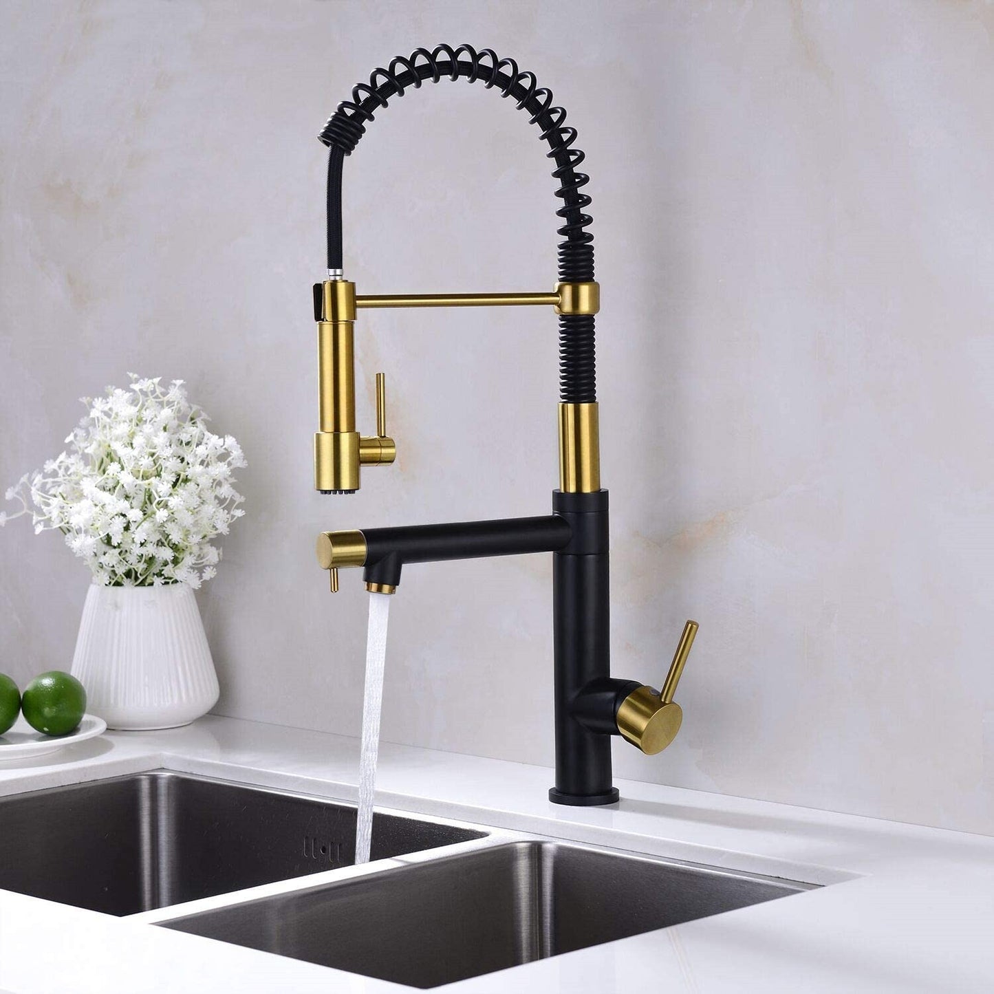 Kitchen Faucet Spring Arc Kitchen Faucet with Sprayer Bass Pull Down Black and Gold Kitchen Faucet