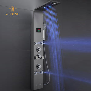 LEDdouche 8 inch Luxury wall massage body bath room rainfall thermostatic shower jet head panel panel screen set with rainshower