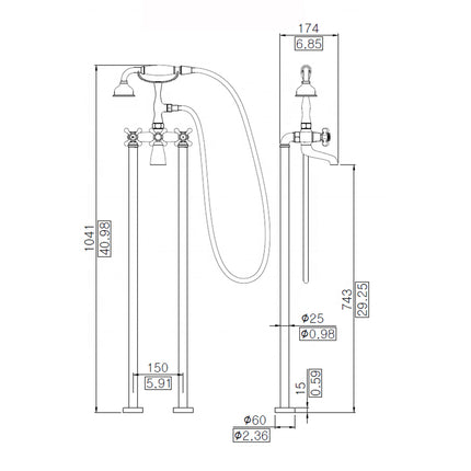 Bathroom Brushed Gold Floor Mount Free Standing Bathtub Faucet Shower System Set