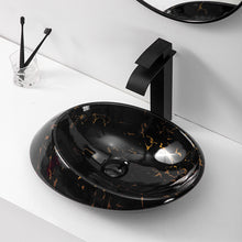 Lade das Bild in den Galerie-Viewer, Counter top oval luxury modern art washbasin face hand wash basin vessel sink ceramic black marble
