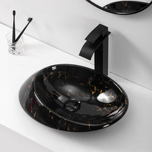 Charger l&#39;image dans la galerie, Counter top oval luxury modern art washbasin face hand wash basin vessel sink ceramic black marble
