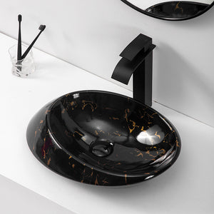 Counter top oval luxury modern art washbasin face hand wash basin vessel sink ceramic black marble