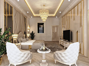 Modern Italian designer hotel bedroom furniture golden luxury bed room set stainless steel king and queen size beds