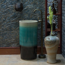 Lade das Bild in den Galerie-Viewer, Round Colorful Ceramic Floor Standing bathroom Washing Sink
