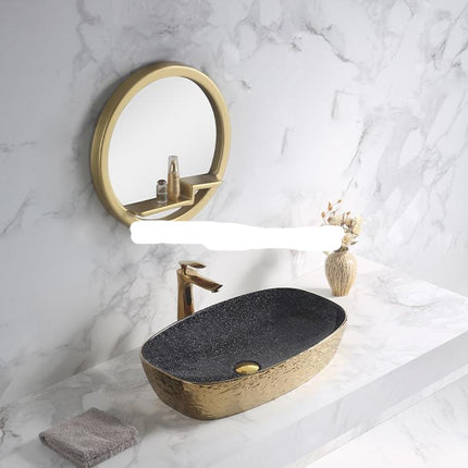 Porcelain Electroplated Sink Tabletop Bathroom Wash Basin Gold Glossy with Inside Black