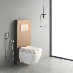 Toilet Bathroom White and Gold Porcelain Fashion Luxury Wall Hung Toilet High Quality Rimless Wall Hung