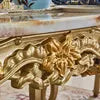 Cargar imagen en el visor de la galería, marble top dining table set solid wood luxury round dining table set 6 chairs,elegant gold dining room table set luxury marble
