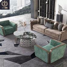 Charger l&#39;image dans la galerie, Foshan voyage custom color villa velvet fabric sofa set modern Italian luxury villa furniture sofa
