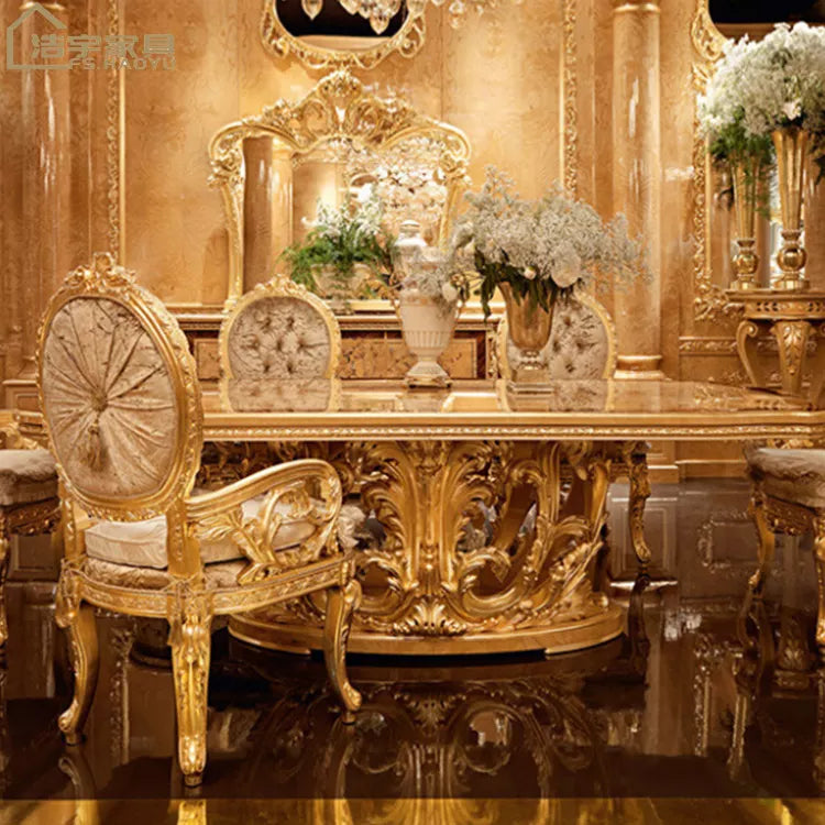 2022 French style Luxury Solid Wood Antique Carved long Dining table royal luxury dining room set