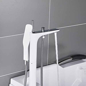 White Chrome Bathroom Floor Standing Mount Bath Tub Sink Faucet Mixer