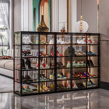 Lade das Bild in den Galerie-Viewer, Luxury Large Capacity Storage Shoe Rack Tempered Glass Shoe Cabinet Home Furniture
