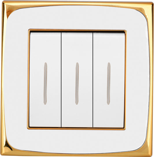 Switch White and Gold Acrylic PC 1,2,3 Gang Switch with Led Lights Including Utility Box