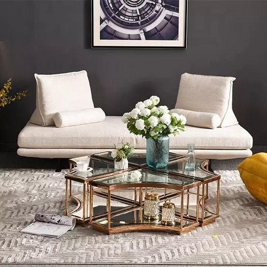 Italian light luxury coffee table living room furniture tempered glass table combination mirror stainless steel tea table