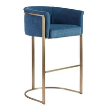 Load image into Gallery viewer, Modern barstool metal legs blue velvet bar chair
