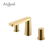 Загрузить изображение в средство просмотра галереи, Dual handle 3 holes golden hot cold antique faucet waterfall single handle gold faucet
