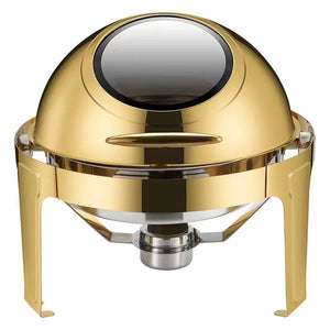 Luxury Large Stainless Steel Chafing Dish Gold 6.5L Big Roll Top Round Catering Chafing Dish Food Warmer