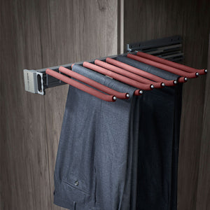 Pull Out Closet Pants Hanger Bar Steel SIDE Mounted Trousers Rack Clothes Organizers with 9 Arms for Space Saving