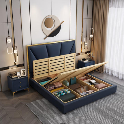 Latest Luxury Modern Simple Bed Room Furniture Bedroom Set Bed Frame Solid Wooden  King Size Fabric Bed