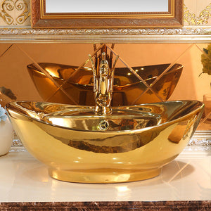 Golden oval shaped washroom gold hand wash basin luxury lavabos bathroom sink