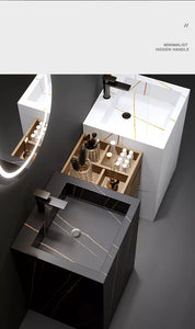 Modern Simple Quartz Marble Sintered Stone Sink Vanities with Wood Organizer