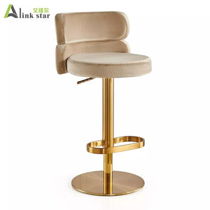 Modern velvet gold stainless steel swivel adjustable bar stool chair luxury gold bar chair