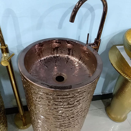 Rose Gold One Piece free standing Wash Basin Purple Gold Color Floor Standing Bathroom Basin