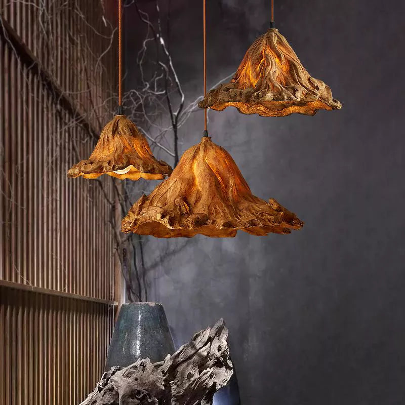 Traditional decoration Lotus leaf resin light 3d Chinese style hanging brown pendant lamp