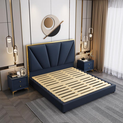 Latest Luxury Modern Simple Bed Room Furniture Bedroom Set Bed Frame Solid Wooden  King Size Fabric Bed